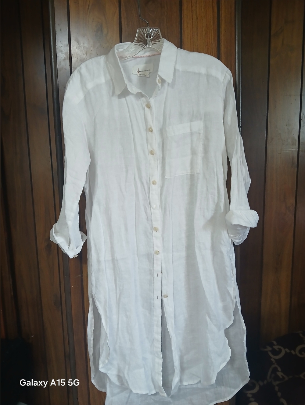 Anthropologie White Linen Button-Front Shirt